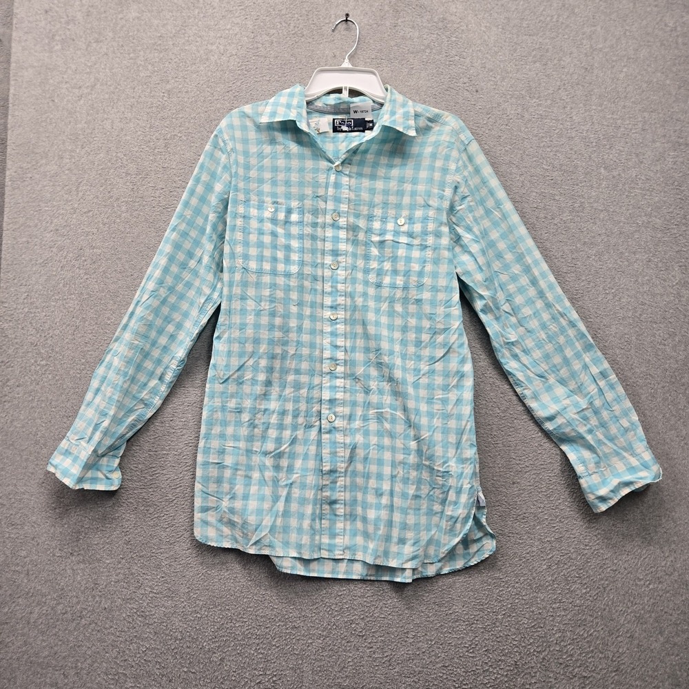 VINTAGE Polo By Ralph Lauren Men Button Up Shirt M Blue Gingham Long Sleeve